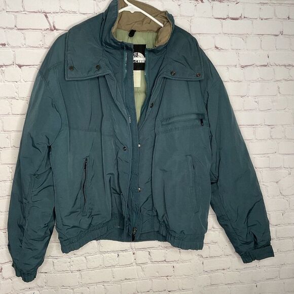 VTG The North Face Men Size M Green/Teal Pockets Full Zip Winter Puffer Jacket